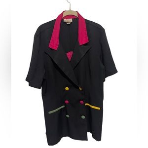 1970’s Rare & Vintage Dani Michael’s Black & Fusia Blazer w/ green/yellow Sz 18.